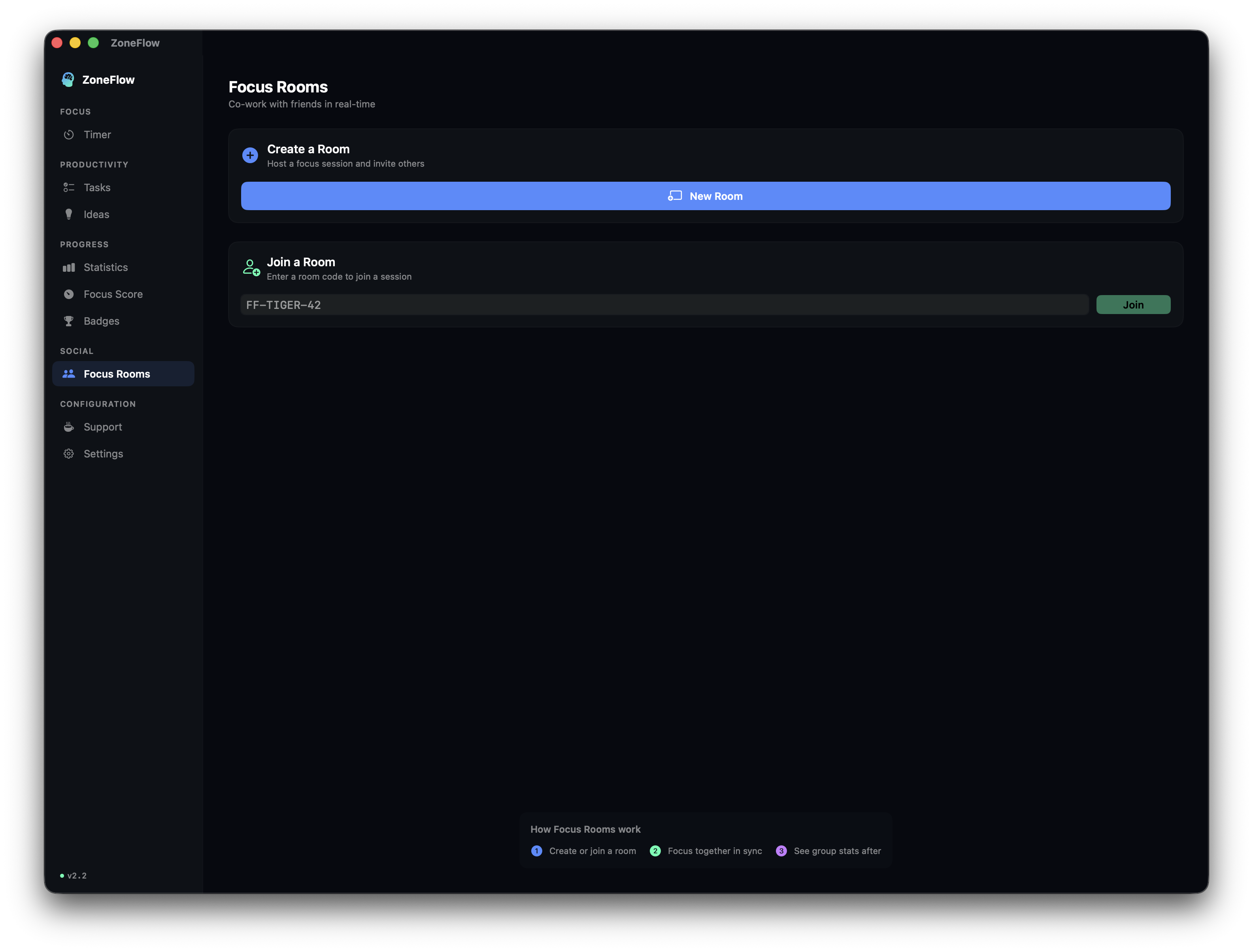 ZoneFlow group session with participants and synced timer
